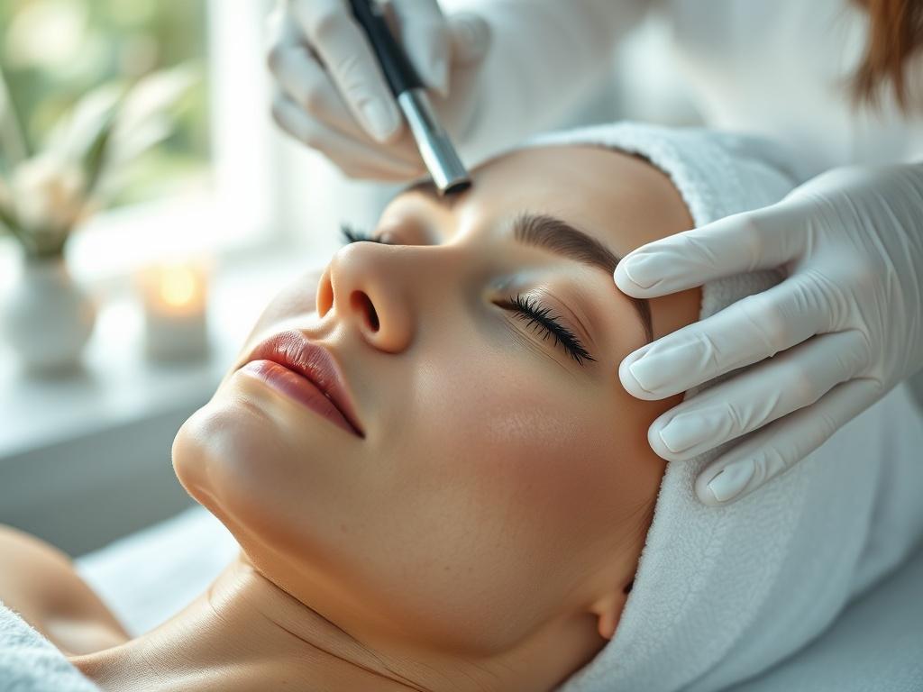 A close up shot of a serene woman receiving a